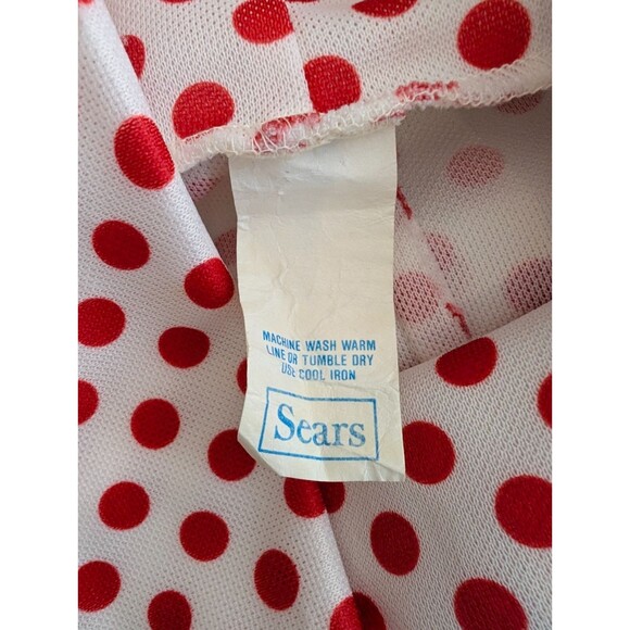 Vintage 70s Womens Red White Polka Dot Dress Tie Cinch Waist Sears - Picture 8 of 9